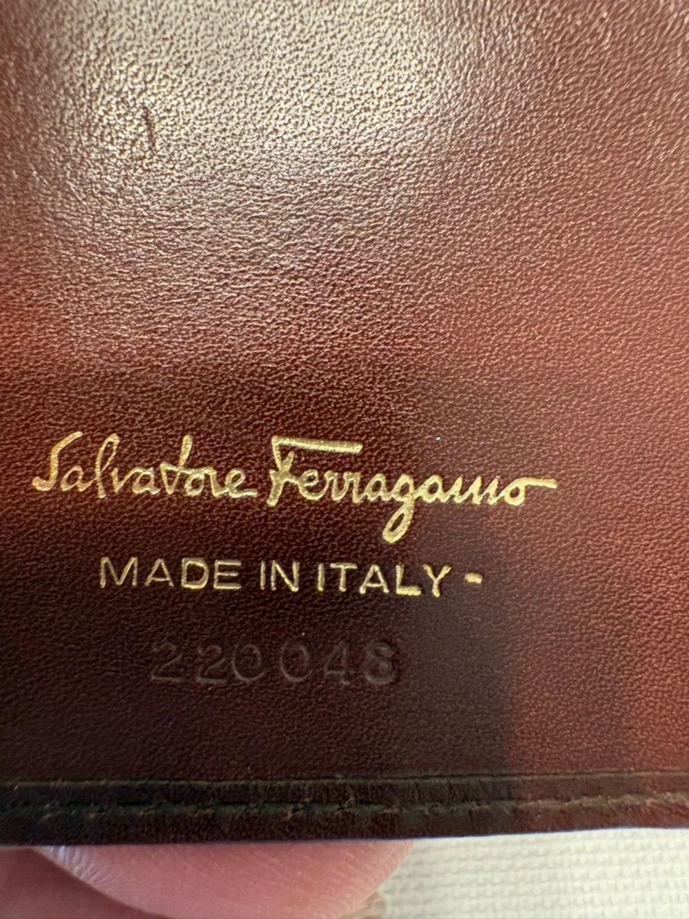 Salvatore Ferragamo Burgundy Leather Wallet Gold Hardware Luxury